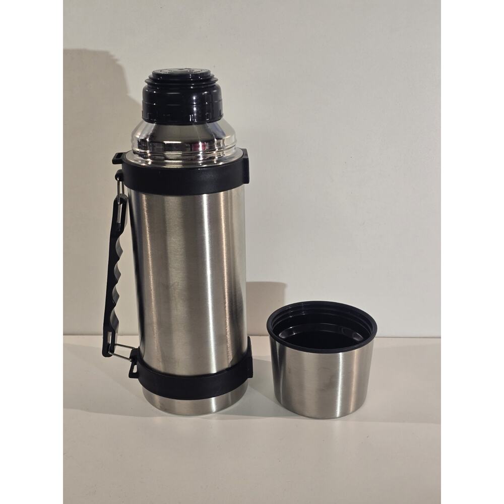 Stainless Steel Vacuum Thermos Bottle w/ Cup Lid & Handle